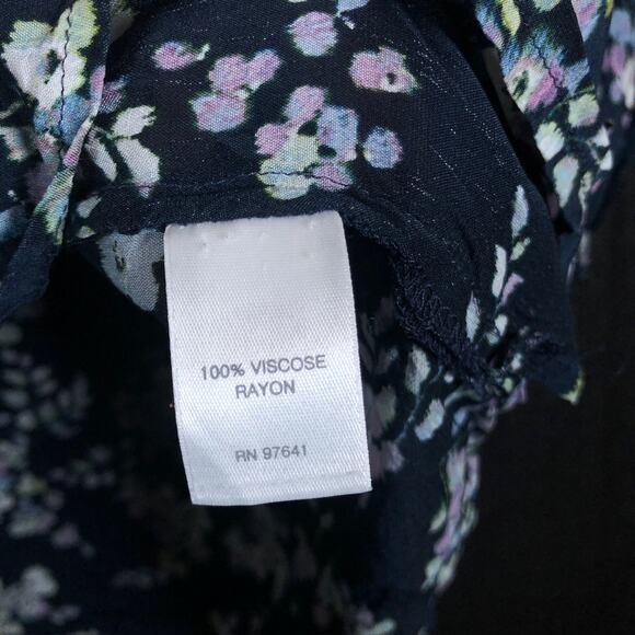 J Jill Womens Blouse Blue Multi Floral Pull Over V Neck Long Sleeve Sheer Small - Picture 7 of 12